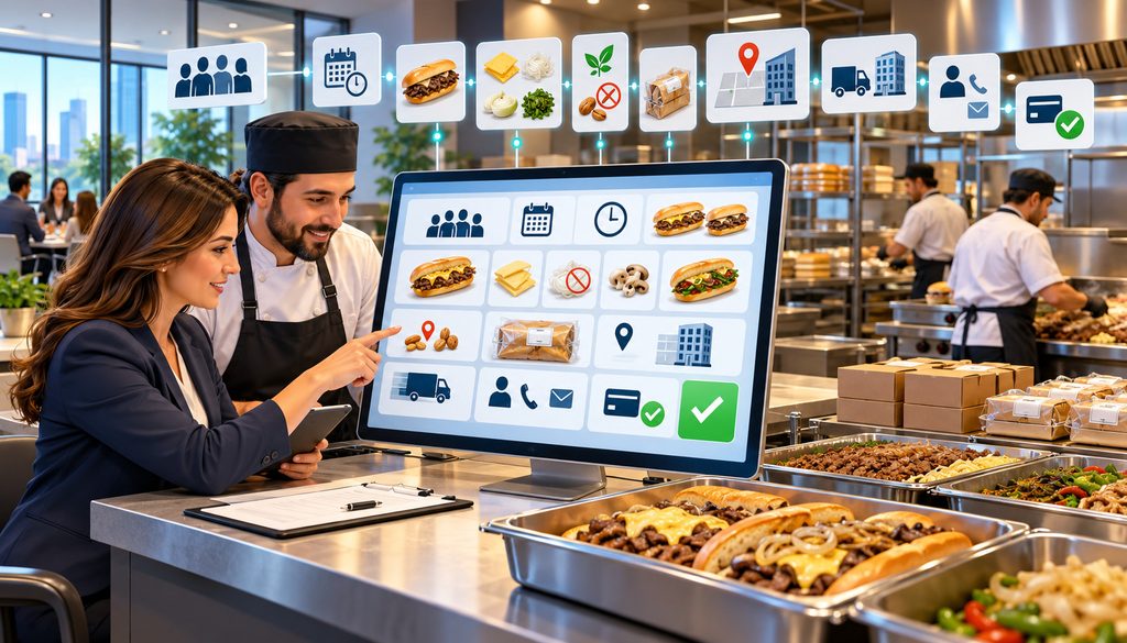 Corporate cheesesteak catering order confirmation before preparation