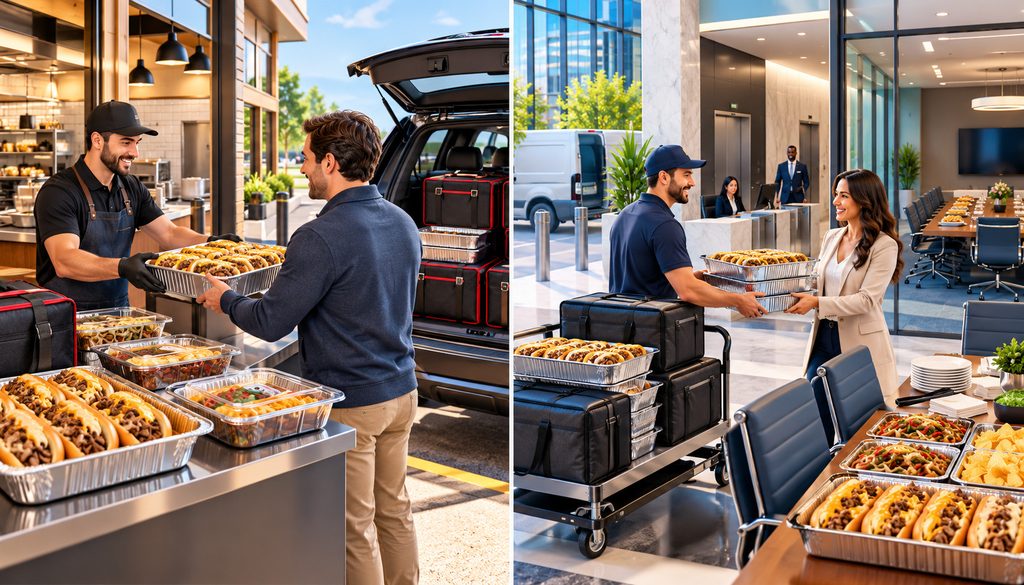 Large cheesesteak catering pickup versus office delivery