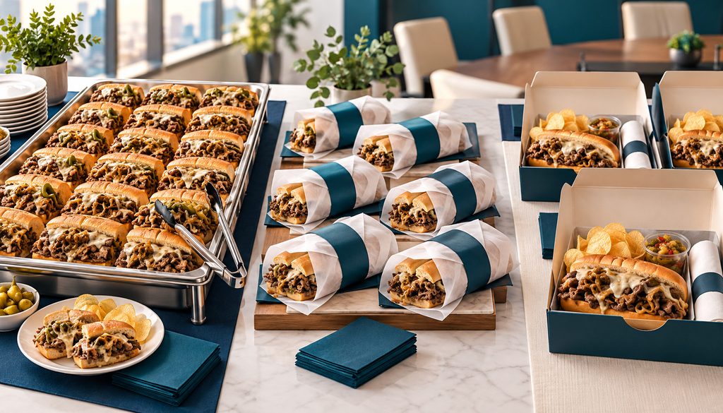 Cheesesteak catering trays, wrapped meals and boxed lunches